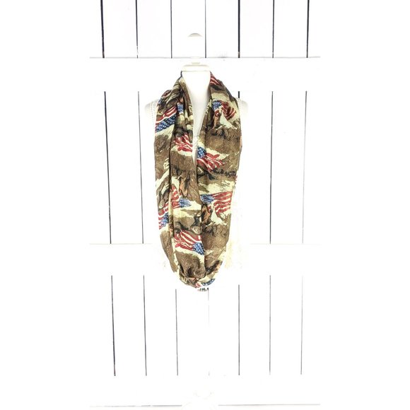 Brown beige wild stallion horse USA flag stars and stripes infinity scarf - Picture 3 of 5